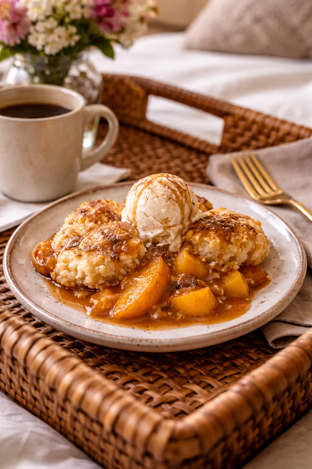 Grandma's peach cobbler recipe never fails. Who wants the secret? Drop a comment!