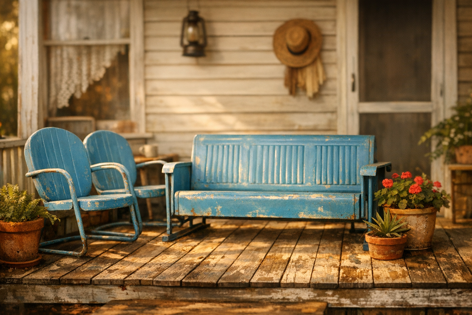 The Power of Porches - vintage blue porch furniture